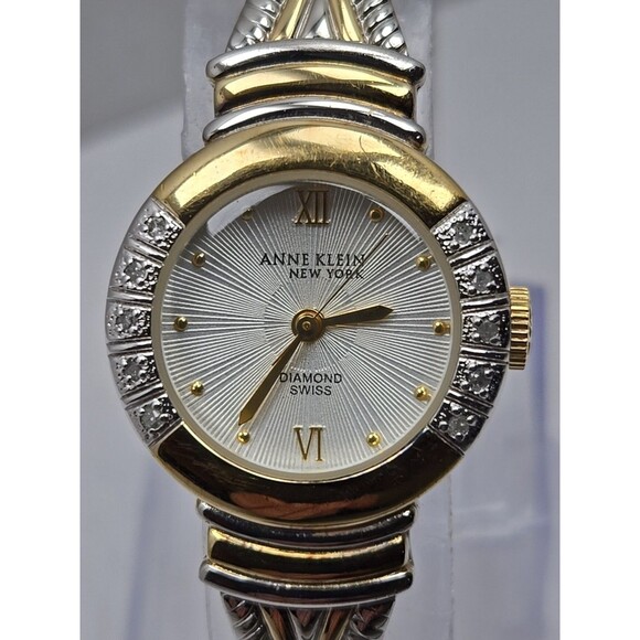 Anne Klein Diamond Swiss Vintage Quartz Two Tone Bangle Watch New Battery 763S - Picture 4 of 11